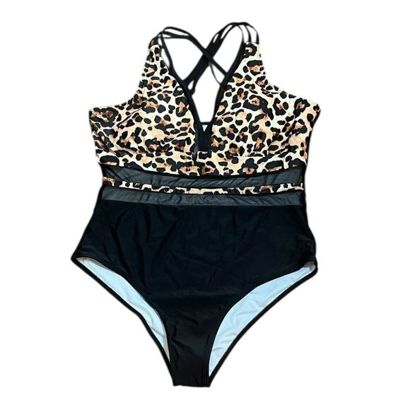 IFFEI Women’s Leopard Print and Black One Piece Swimsuit, Size XL, NWT - Picture 3 of 10